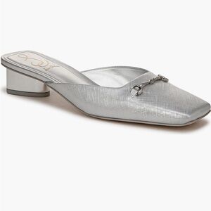 Sam Edelman Ollie Square-toe Silver Metallic Slip-On Mule with Bit Accent